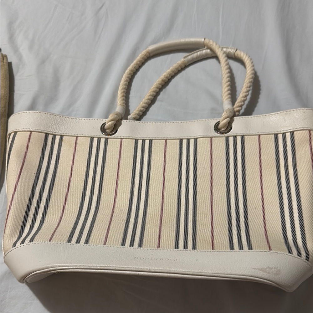 Burberry White and Blue Nautical Tote Bag